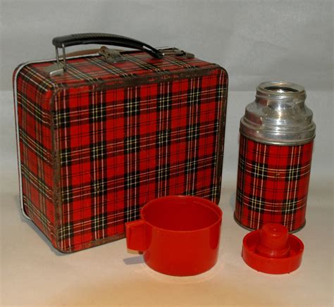 aladdin metal lunch box|Aladdin plaid lunch box.